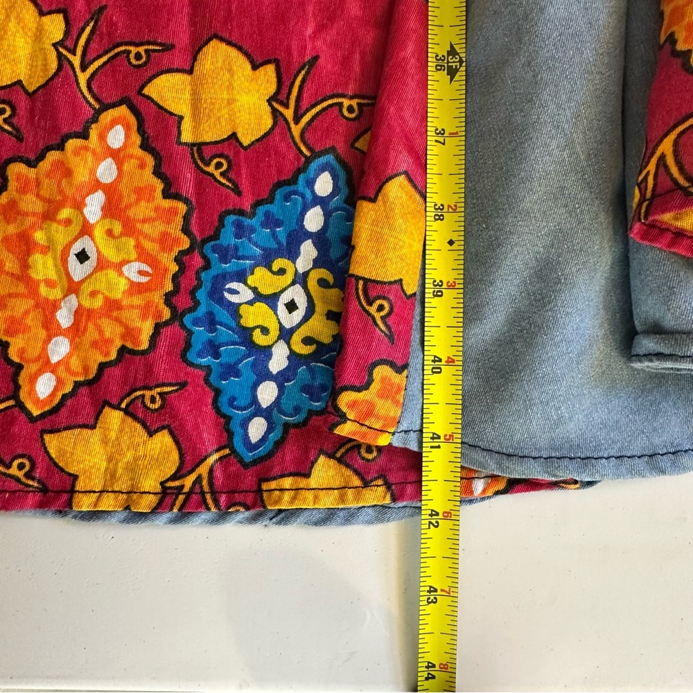 Boho Patchwork Denim Maxi Skirt Dashiki Tribal Print Elastic Waist One Size - Picture 10 of 10